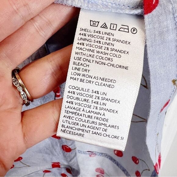 Urban Outfitters Cherry Dress Size 0 Linen Blend Blue Red - Picture 9 of 10